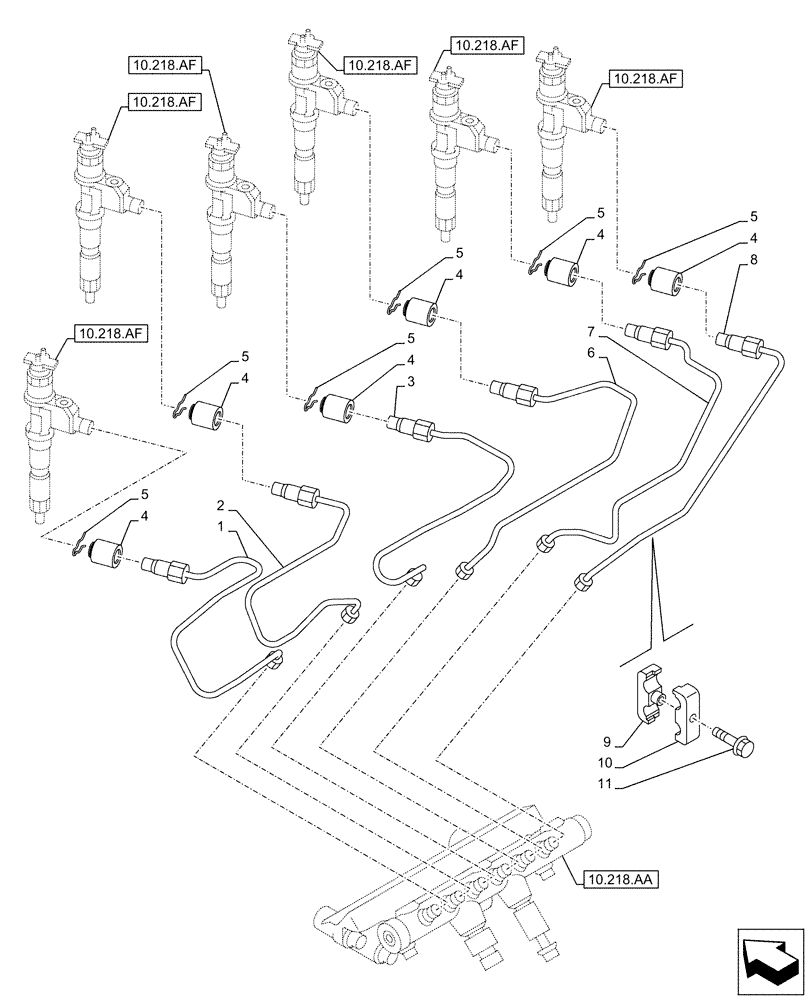 Схема запчастей Case AQ-6UZ1XASS01 - (10.218.AI[01]) - FUEL INJECTOR, LINE (10) - ENGINE