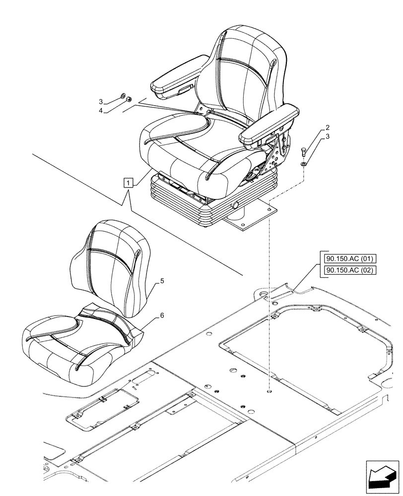 Схема запчастей Case 590SN - (90.124.AE[01]) - VAR - 745160 - SEAT, AIR SUSPENSION, W/ HEATED CUSHIONS (90) - PLATFORM, CAB, BODYWORK AND DECALS
