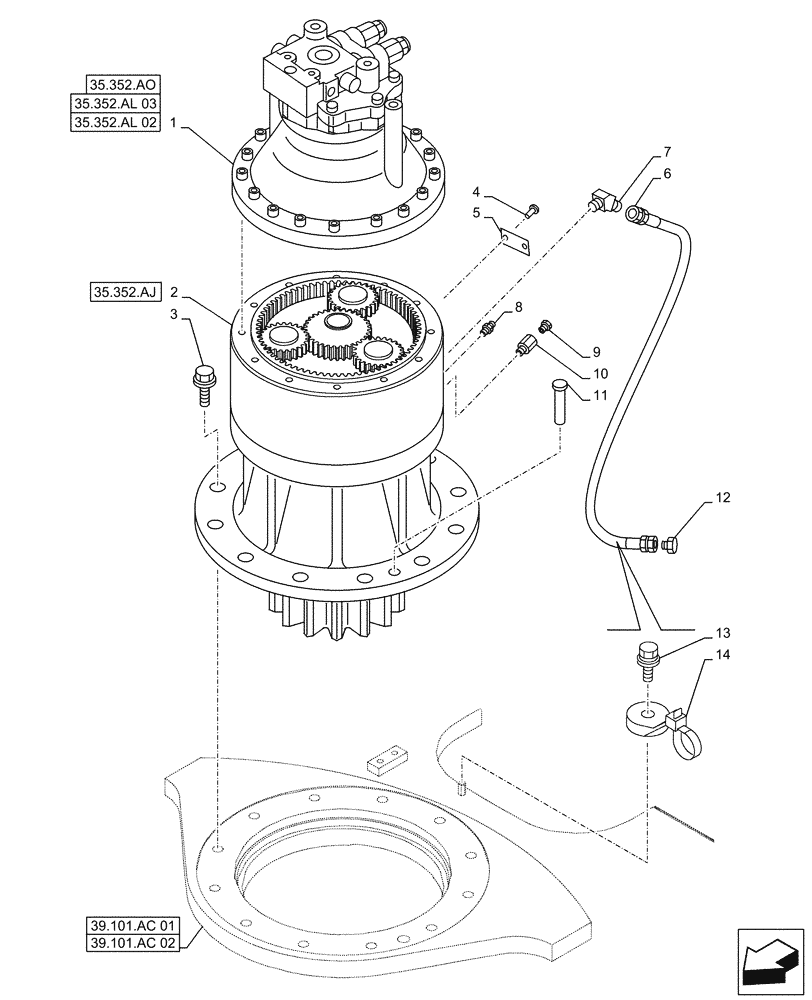 Схема запчастей Case CX500D RTC - (35.352.AL[01]) - SWING REDUCTION UNIT (35) - HYDRAULIC SYSTEMS