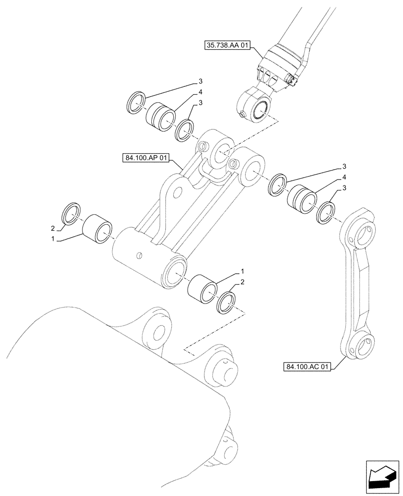 Схема запчастей Case CX490D LC - (84.100.AM[02]) - VAR - 488046 - LINK BUCKET, BUSHING, W/ HOOK (84) - BOOMS, DIPPERS & BUCKETS