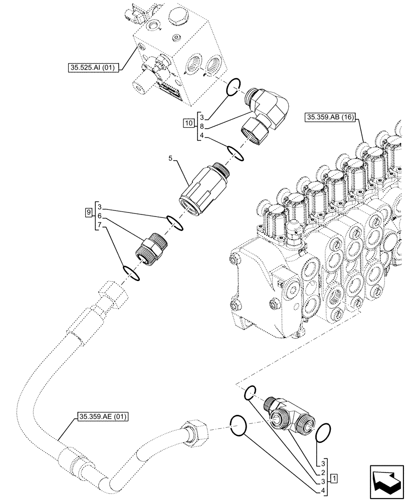 Схема запчастей Case 590SN - (35.525.AA[22]) - VAR - 423083 - AUXILIARY HYDRAULIC, LINES (35) - HYDRAULIC SYSTEMS