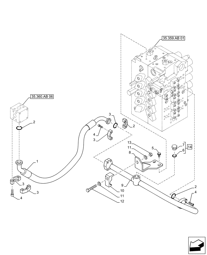 Схема запчастей Case CX500D LC - (35.360.AB[07]) - VAR - 461868 - HAMMER CIRCUIT, LINES, HIGH FLOW, W/ ELECTRICAL PROPORTIONAL CONTROL (35) - HYDRAULIC SYSTEMS