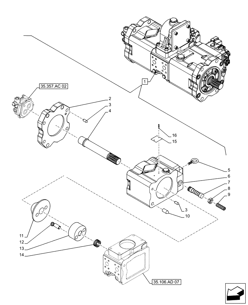 Схема запчастей Case CX500D LC - (35.106.AD[06]) - VAR - 461863 - VARIABLE DELIVERY HYDRAULIC PUMP, CLAMSHELL BUCKET, ROTATION, W/ ELECTRICAL PROPORTIONAL CONTROL, COMPONENTS (35) - HYDRAULIC SYSTEMS