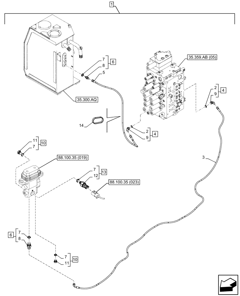 Схема запчастей Case CX350D LC - (88.100.35[022]) - DIA KIT, HAMMER CIRCUIT, W/ HYDRAULIC CONTROL, FOOT CONTROL VALVE, LINE, PRESSURE RELIEF VALVE, SENSOR (88) - ACCESSORIES