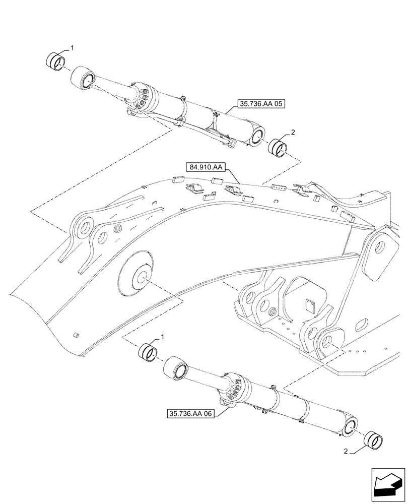 Схема запчастей Case CX500D RTC - (84.910.AD[03]) - VAR - 481064 - BOOM, LIFT CYLINDER, BUSHING, SAFETY VALVE (84) - BOOMS, DIPPERS & BUCKETS