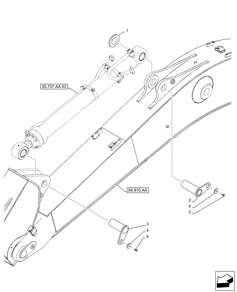 Схема запчастей Case CX500D RTC - (84.912.AB[02]) - VAR - 461544, 461548, 461549, 781184, 461572 - ARM, CYLINDER, PIN (84) - BOOMS, DIPPERS & BUCKETS