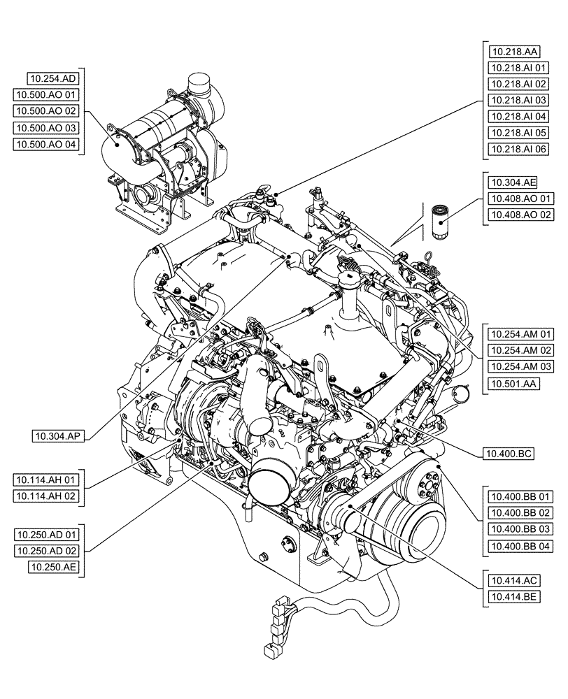 Схема запчастей Case AQ-6UZ1XASS01 - (10.000.00[02]) - SECTION INDEX - ENGINE (10) - ENGINE