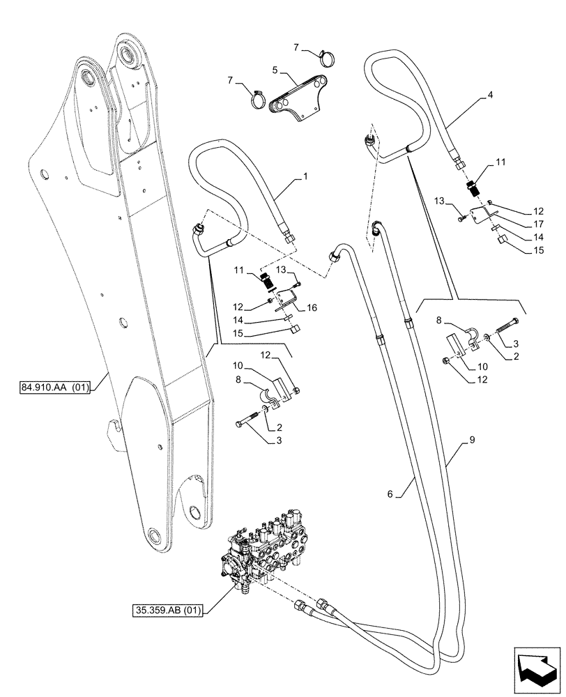 Схема запчастей Case 580SN - (35.726.AU[05]) - EXTENDABLE DIPPER, AUXILIARY HYDRAULIC, SEVERE COLD WEATHER (35) - HYDRAULIC SYSTEMS