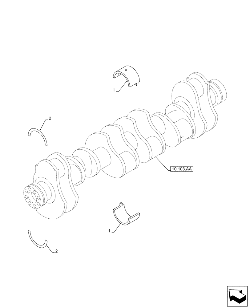 Схема запчастей Case AQ-6UZ1XASS01 - (10.103.AB) - CRANKSHAFT, SET OF STD MAIN BRGS (10) - ENGINE