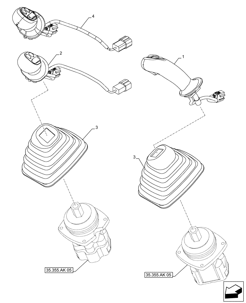 Схема запчастей Case CX500D RTC - (35.355.AK[03]) - VAR - 461863 - JOYSTICK (35) - HYDRAULIC SYSTEMS