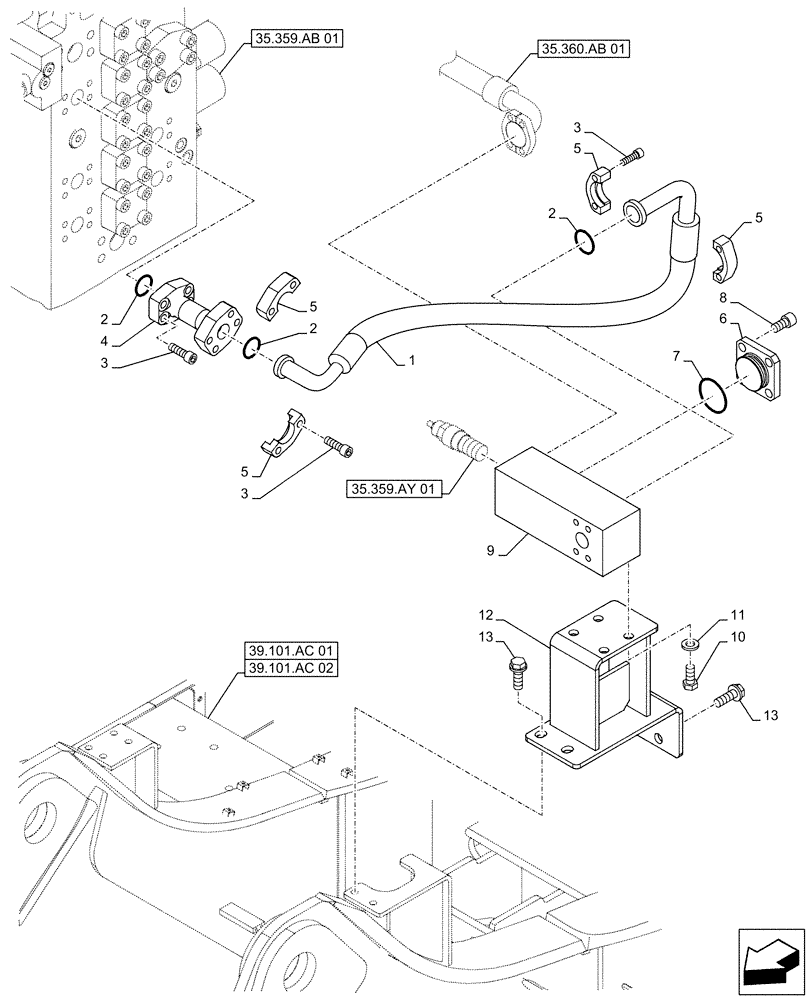 Схема запчастей Case CX500D RTC - (35.360.AB[02]) - VAR - 461561, 461865 - HAMMER CIRCUIT, LINES (35) - HYDRAULIC SYSTEMS