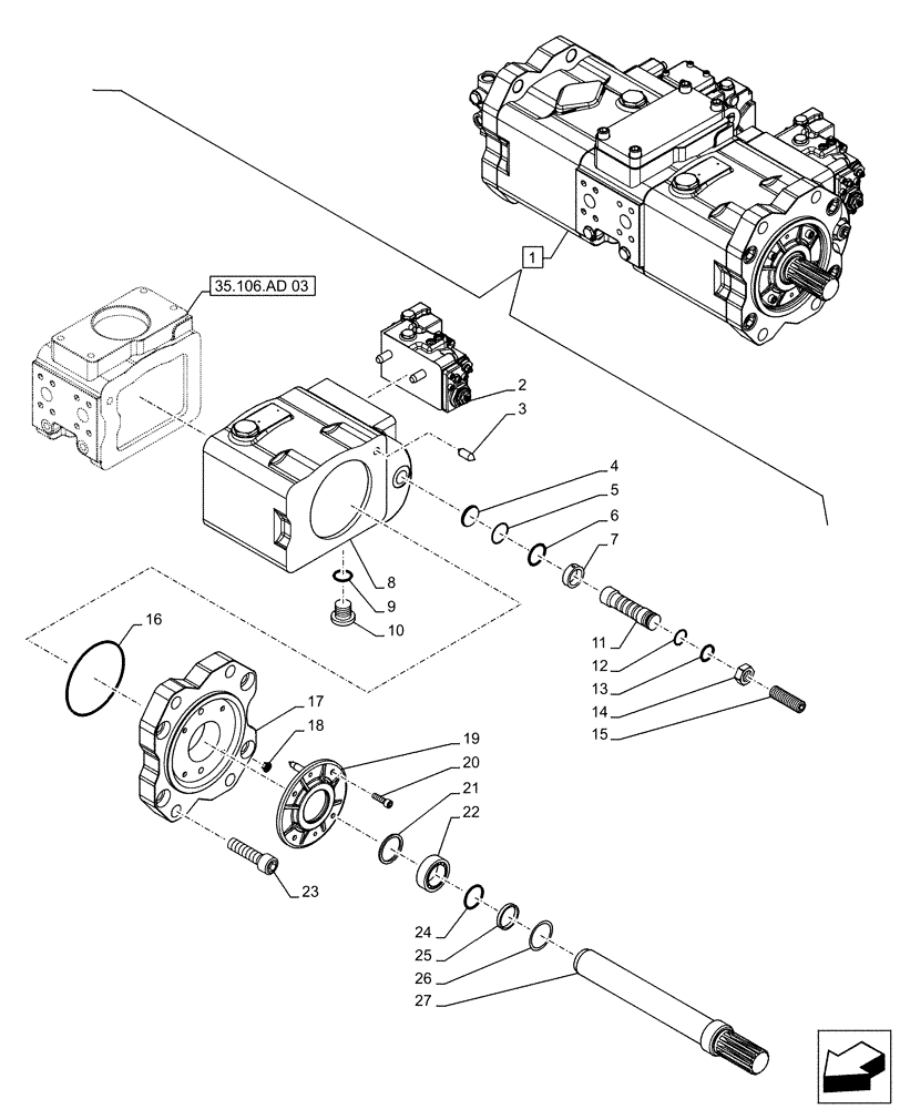 Схема запчастей Case CX500D RTC - (35.106.AD[04]) - VARIABLE DELIVERY HYDRAULIC PUMP, COMPONENTS (35) - HYDRAULIC SYSTEMS