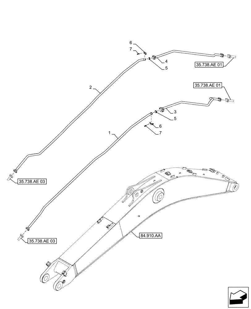 Схема запчастей Case CX490D RTC - (35.738.AE[02]) - VAR - 461544, 461548, 461549, 781184 - BUCKET CYLINDER, LINES (35) - HYDRAULIC SYSTEMS