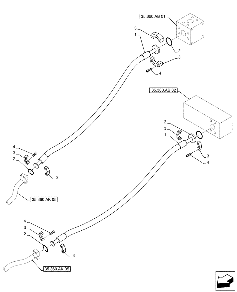 Схема запчастей Case CX500D RTC - (35.360.AK[01]) - VAR - 461561, 461865 - BOOM, LINES, HAMMER CIRCUIT (35) - HYDRAULIC SYSTEMS