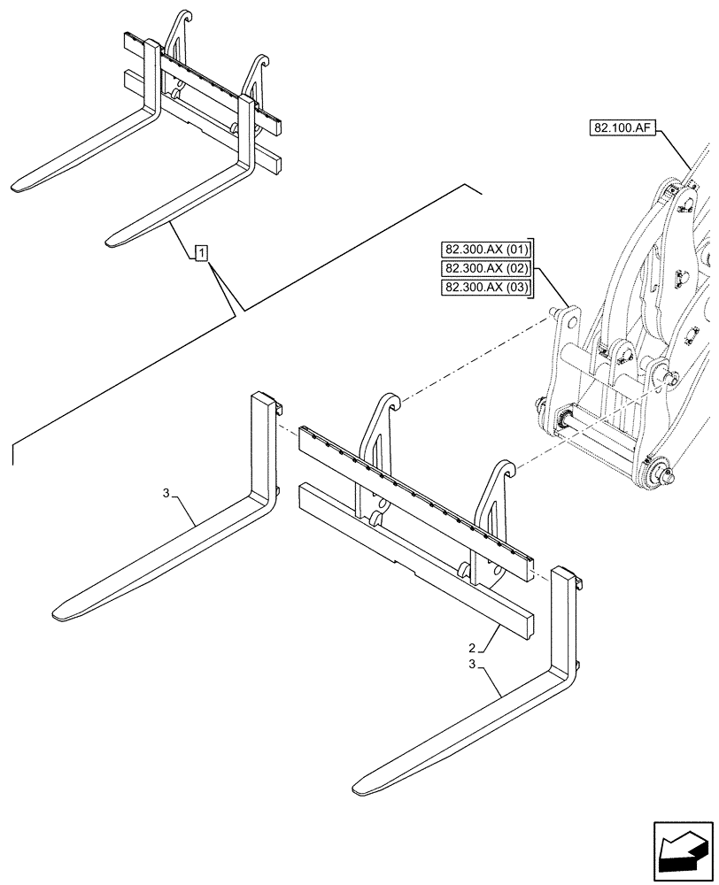 Схема запчастей Case 21F - (89.750.AA[02]) - VAR - 734573 - ATTACHMENT, FORK, TOOL 60-50 (1200MM) (89) - TOOLS