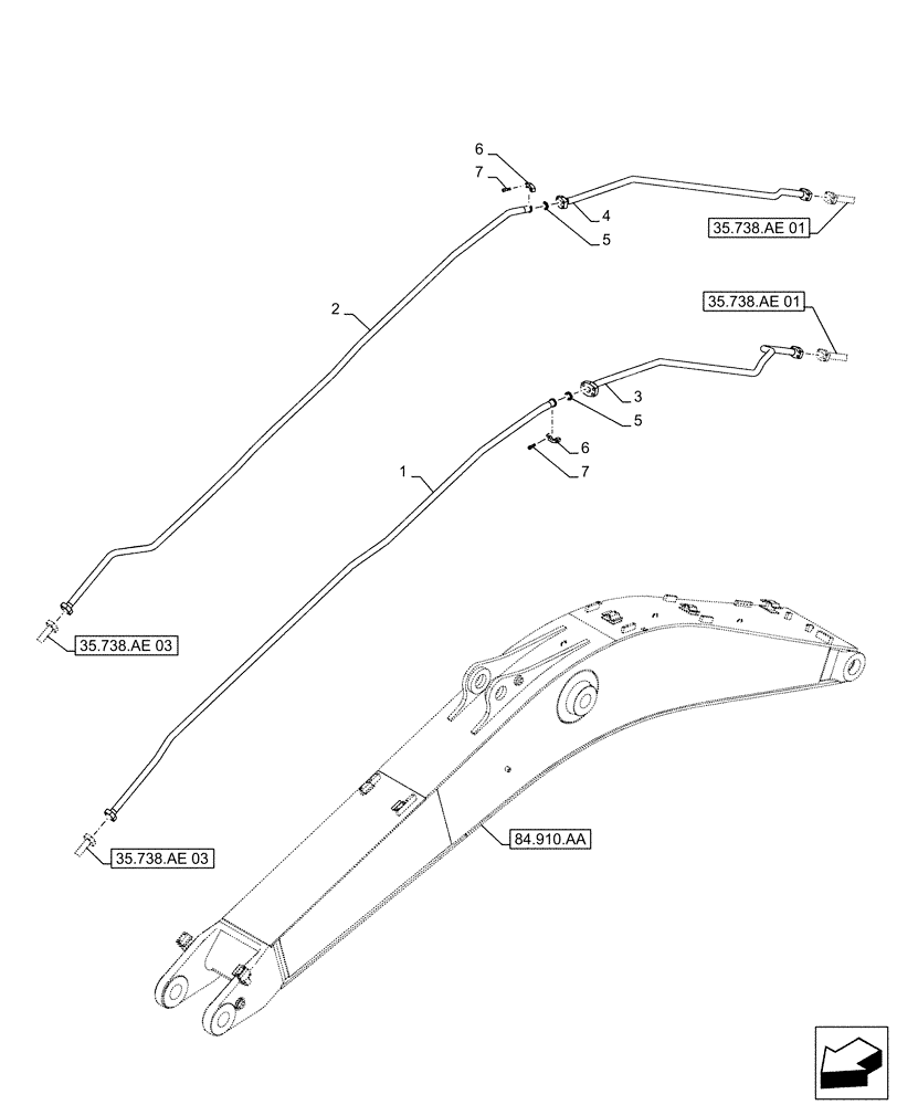 Схема запчастей Case CX500D LC - (35.738.AE[02]) - VAR - 461572 - BUCKET CYLINDER, LINES (35) - HYDRAULIC SYSTEMS