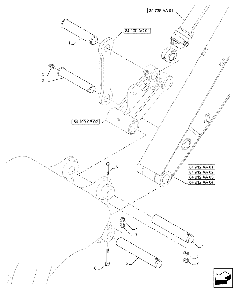 Схема запчастей Case CX490D RTC - (84.100.AQ[03]) - VAR - 481064 - BUCKET, LINK, PIN, SAFETY VALVE (84) - BOOMS, DIPPERS & BUCKETS