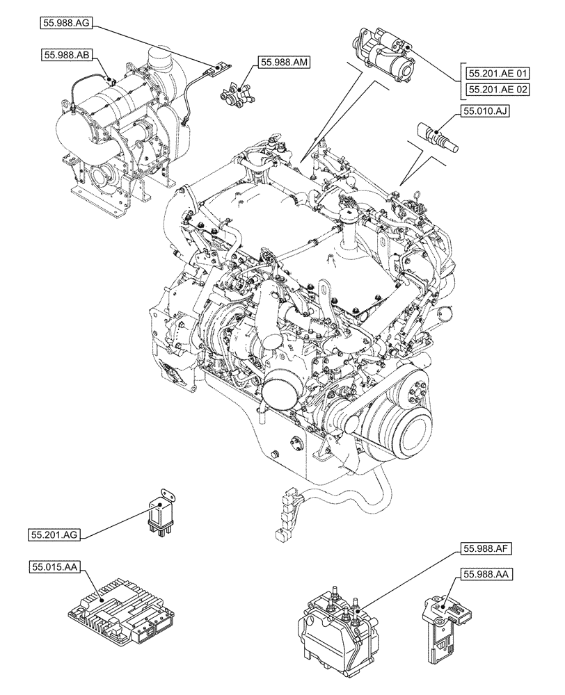 Схема запчастей Case AQ-6UZ1XASS01 - (55.000.00[02]) - SECTION INDEX - ELECTRICAL SYSTEMS (55) - ELECTRICAL SYSTEMS