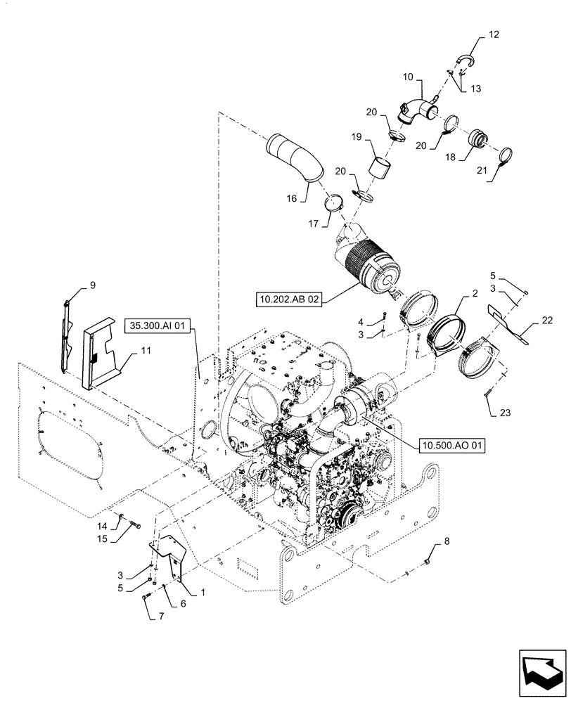 Схема запчастей Case 521F - (10.202.AB[01]) - AIR CLEANER & INTAKE PARTS (10) - ENGINE