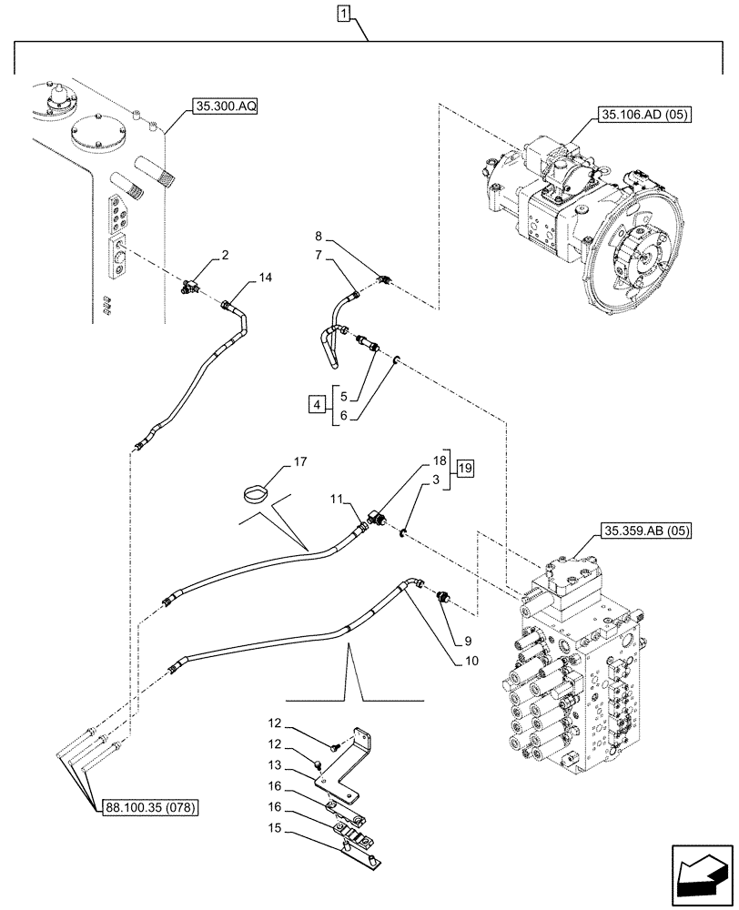 Схема запчастей Case CX210D LC - (88.100.35[082]) - DIA KIT, CLAMSHELL BUCKET, ROTATION, W/ ELECTRICAL PROPORTIONAL CONTROL, HYDRAULIC LINE (88) - ACCESSORIES