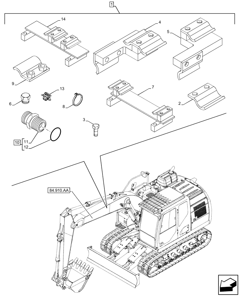 Схема запчастей Case CX250D LC - (88.100.35[090]) - DIA KIT, CLAMSHELL BUCKET, ROTATION, W/ ELECTRICAL PROPORTIONAL CONTROL, CLAMP, PLUG, ADAPTER (88) - ACCESSORIES