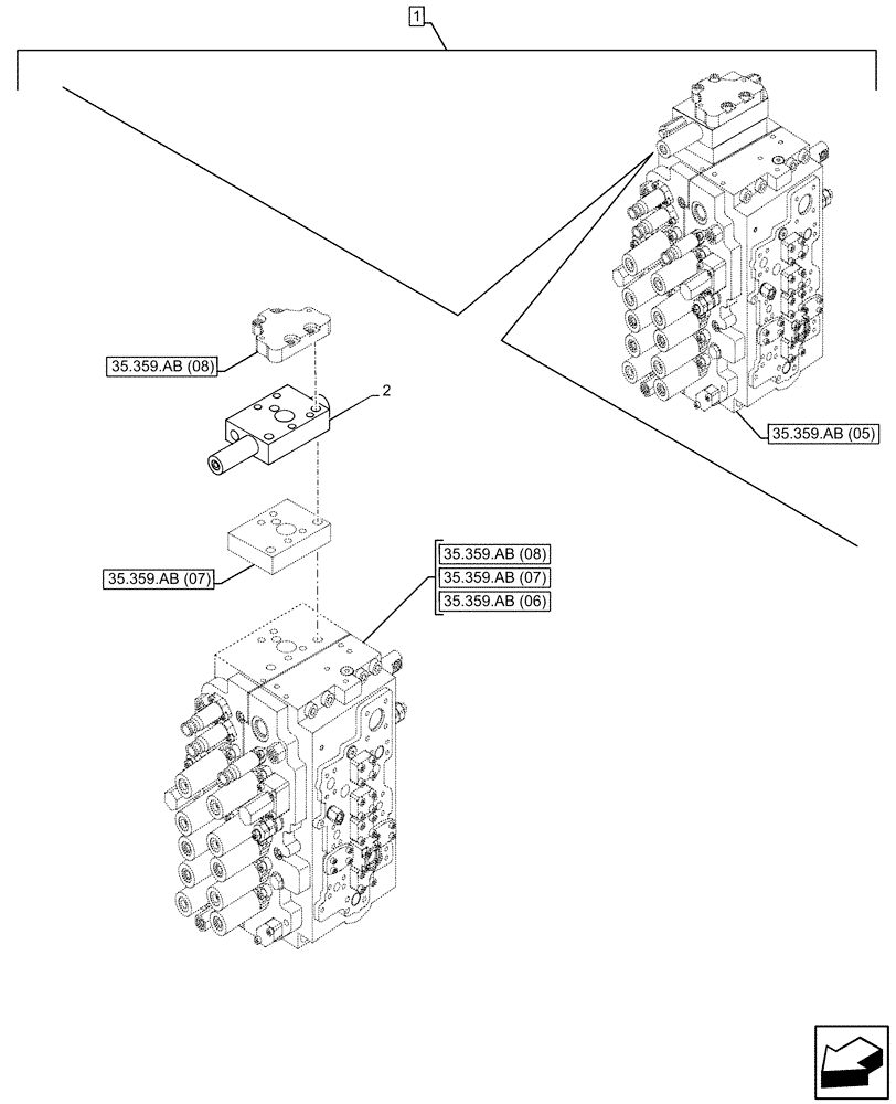 Схема запчастей Case CX210D LC LR - (88.100.35[107]) - DIA KIT, CLAMSHELL BUCKET, ROTATION, W/ HYDRAULIC CONTROL, CONTROL VALVE (88) - ACCESSORIES