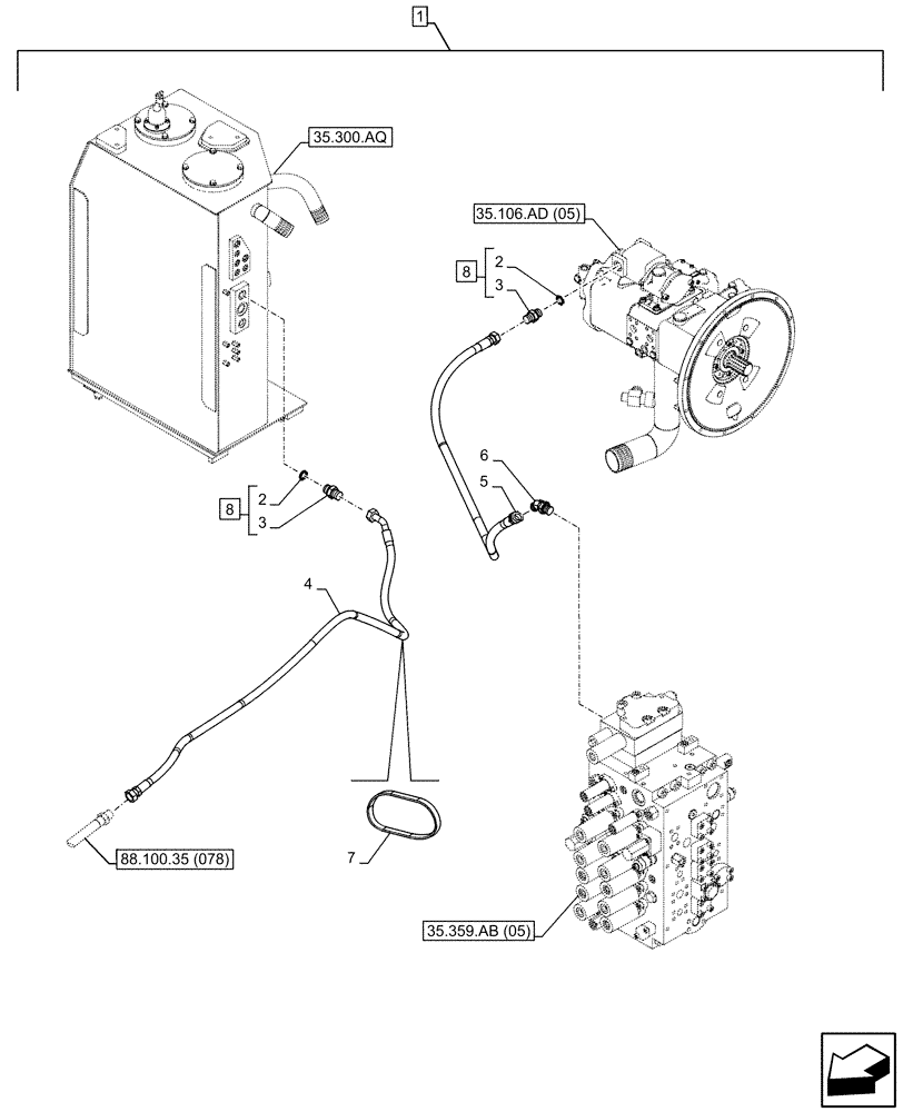 Схема запчастей Case CX300D LC - (88.100.35[082]) - DIA KIT, CLAMSHELL BUCKET, ROTATION, W/ ELECTRICAL PROPORTIONAL CONTROL, HYDRAULIC LINE (88) - ACCESSORIES