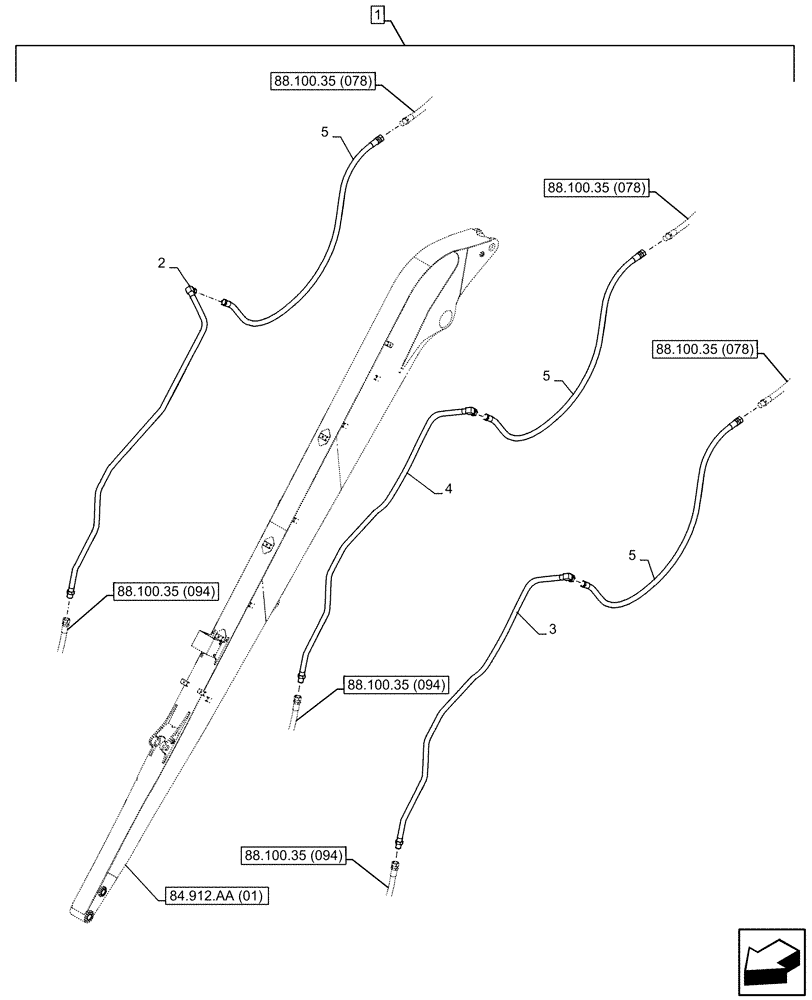 Схема запчастей Case CX210D LC LR - (88.100.35[093]) - DIA KIT, CLAMSHELL BUCKET, ROTATION, W/ ELECTRICAL PROPORTIONAL CONTROL, ARM, LINE (88) - ACCESSORIES