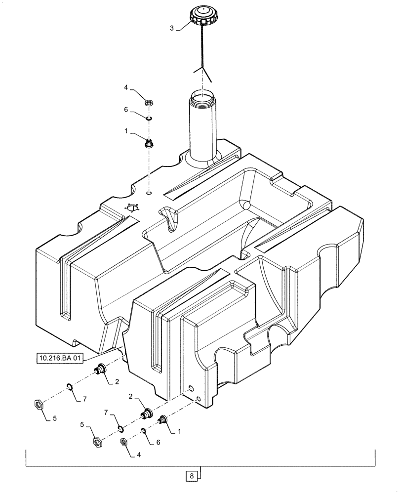 Схема запчастей Case 521F - (10.216.AI[02]) - FUEL TANK COMPONENTS (10) - ENGINE