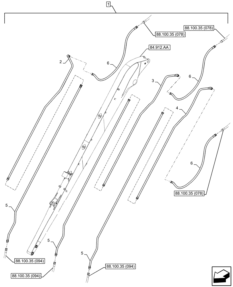 Схема запчастей Case CX250D LC LR - (88.100.35[093]) - DIA KIT, CLAMSHELL BUCKET, ROTATION, W/ ELECTRICAL PROPORTIONAL CONTROL, ARM, LINE (88) - ACCESSORIES
