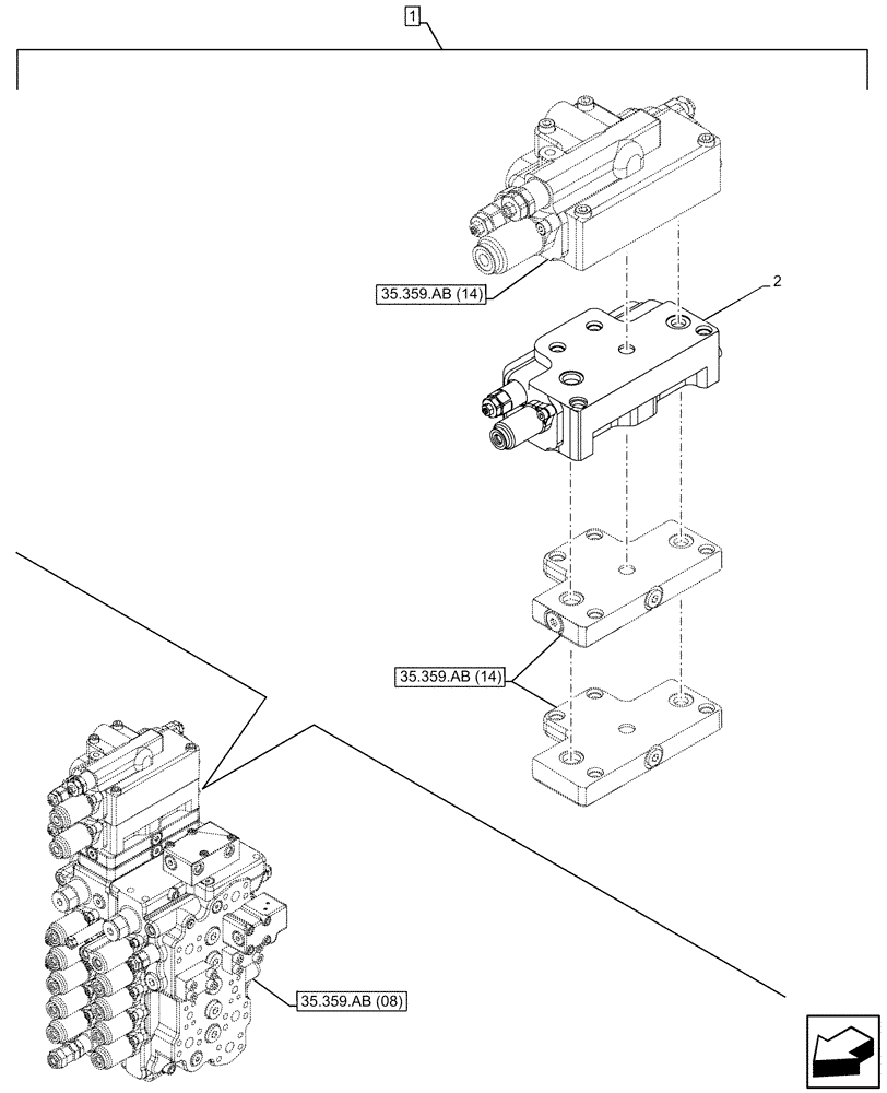 Схема запчастей Case CX160D LC - (88.100.35[107]) - DIA KIT, CLAMSHELL BUCKET, ROTATION, W/ ELECTRICAL PROPORTIONAL CONTROL, CONTROL VALVE (88) - ACCESSORIES