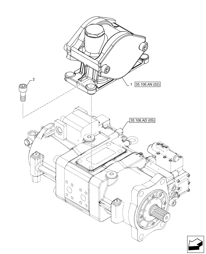 Схема запчастей Case CX210D NLC - (35.106.AN[01]) - VAR - 461863, 461864 - HYDRAULIC PUMP, PTO, CLAMSHELL BUCKET, ROTATION, W/ ELECTRICAL PROPORTIONAL CONTROL (35) - HYDRAULIC SYSTEMS