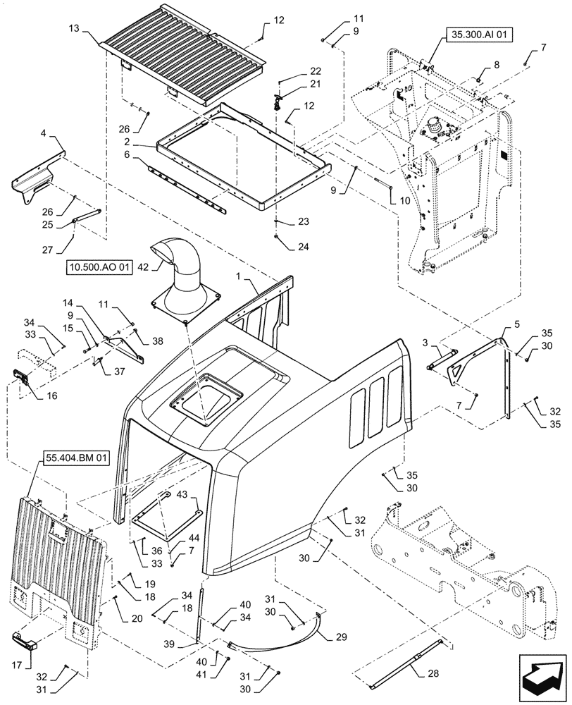 Схема запчастей Case 521F - (90.100.AU[01]) - HOOD INSTALLATION (90) - PLATFORM, CAB, BODYWORK AND DECALS