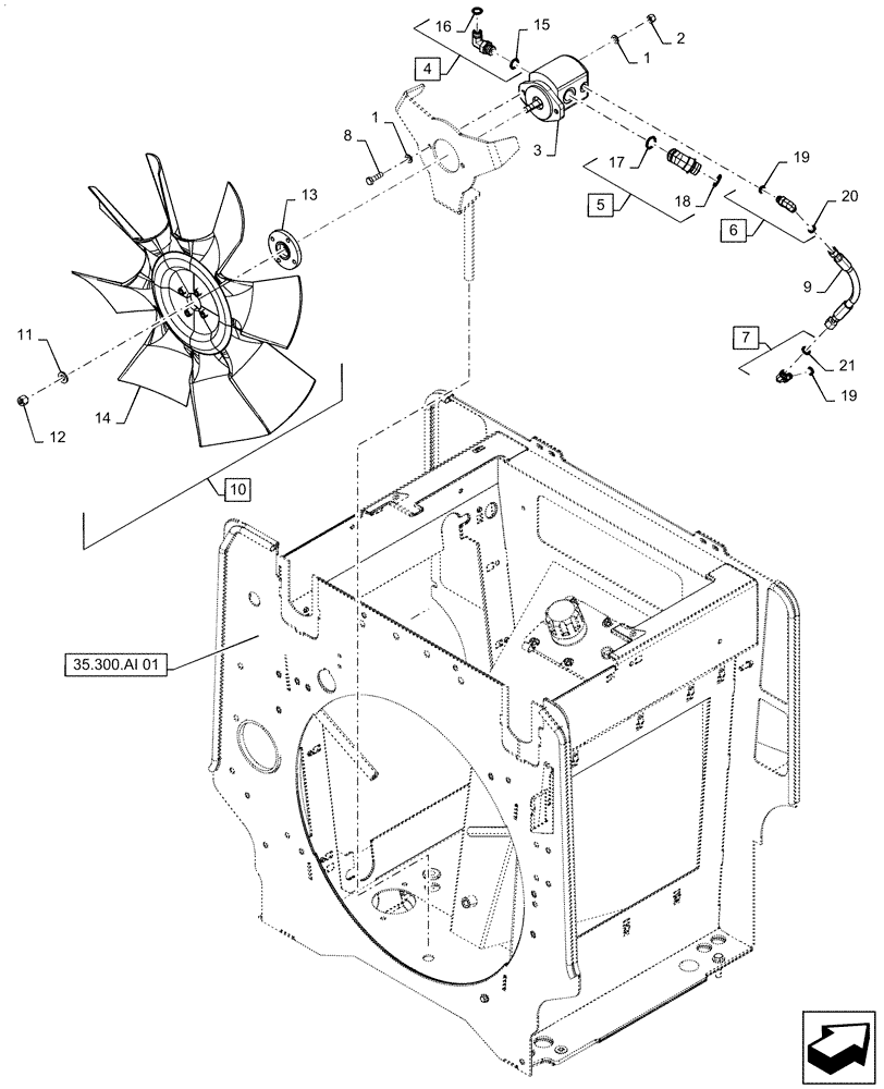 Схема запчастей Case 521F - (35.752.AC[01]) - HYDRAULIC COOLING FAN MOTOR INSTALLATION (35) - HYDRAULIC SYSTEMS