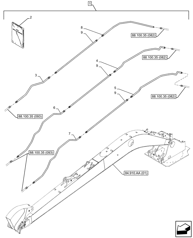 Схема запчастей Case CX210D LC LR - (88.100.35[078]) - DIA KIT, CLAMSHELL BUCKET, ROTATION, W/ ELECTRICAL PROPORTIONAL CONTROL, BOOM, LINE (88) - ACCESSORIES