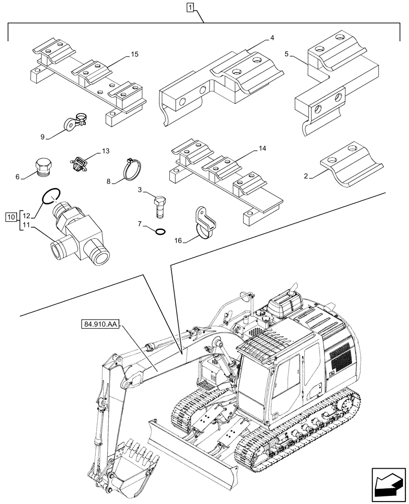 Схема запчастей Case CX160D LC - (88.100.35[103]) - DIA KIT, CLAMSHELL BUCKET, ROTATION, W/ ELECTRICAL PROPORTIONAL CONTROL, CLAMP, PLUG, TEE (88) - ACCESSORIES