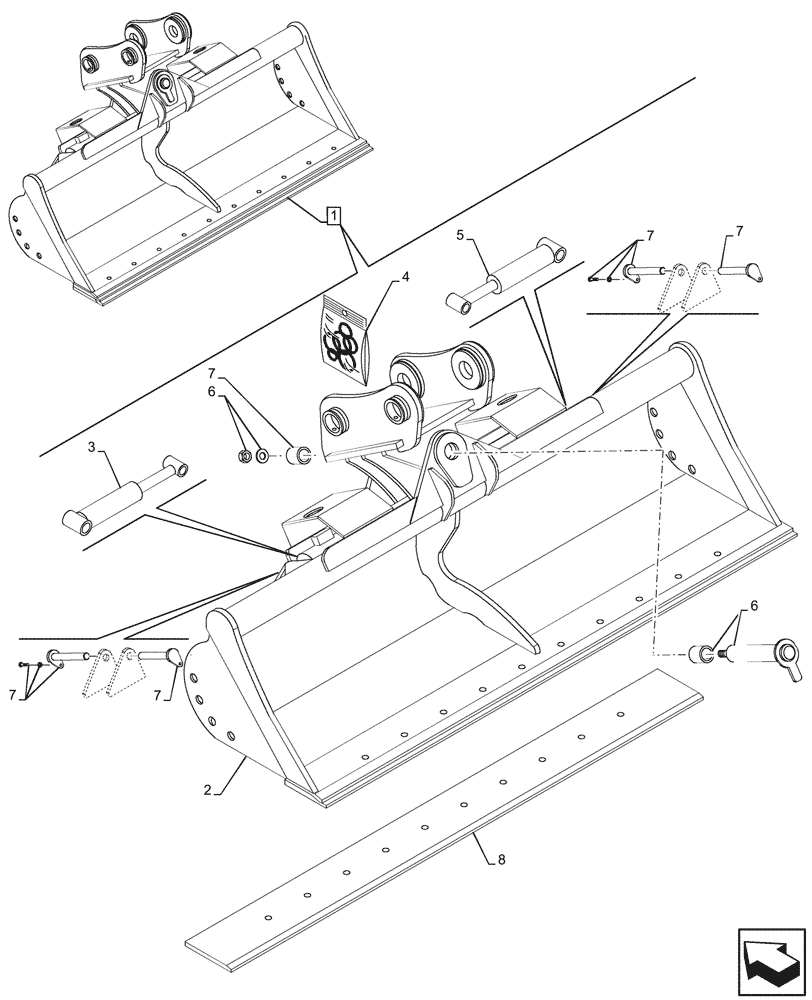 Схема запчастей Case CX80C - (84.100.018) - 90° TILT DITCH CLEANING (L=1500MM), EU MODELS (84) - BOOMS, DIPPERS & BUCKETS