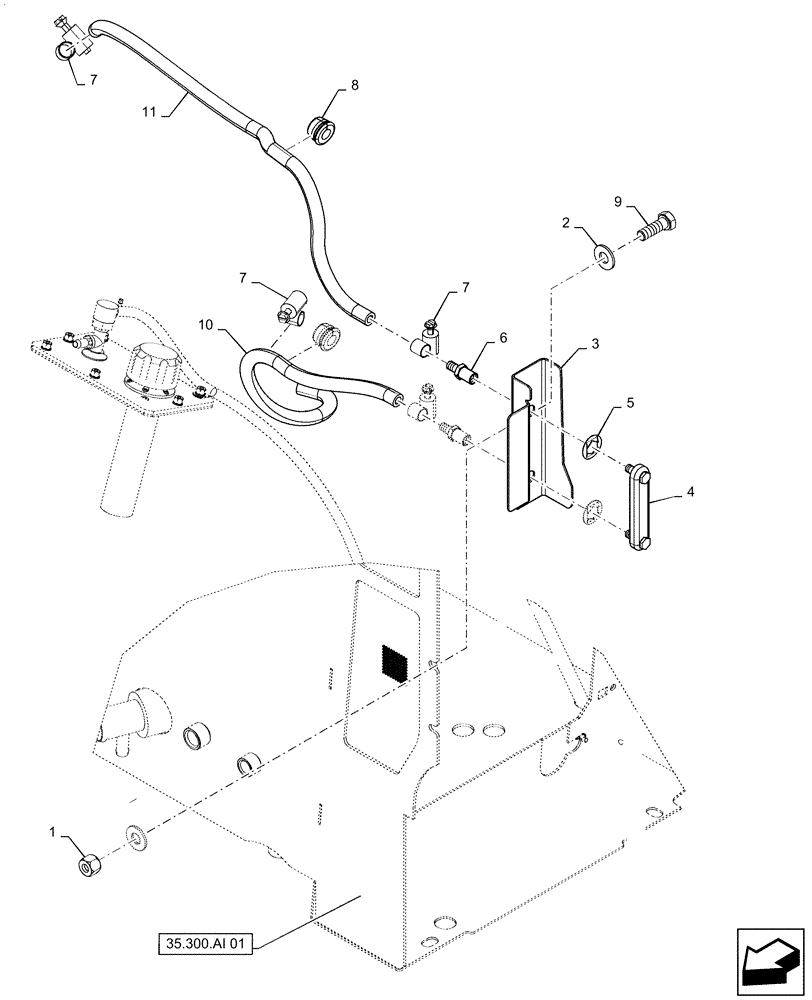 Схема запчастей Case 521F - (35.300.AI[02]) - HYDRAULIC OIL RESERVOIR SIGHT GAUGE (35) - HYDRAULIC SYSTEMS