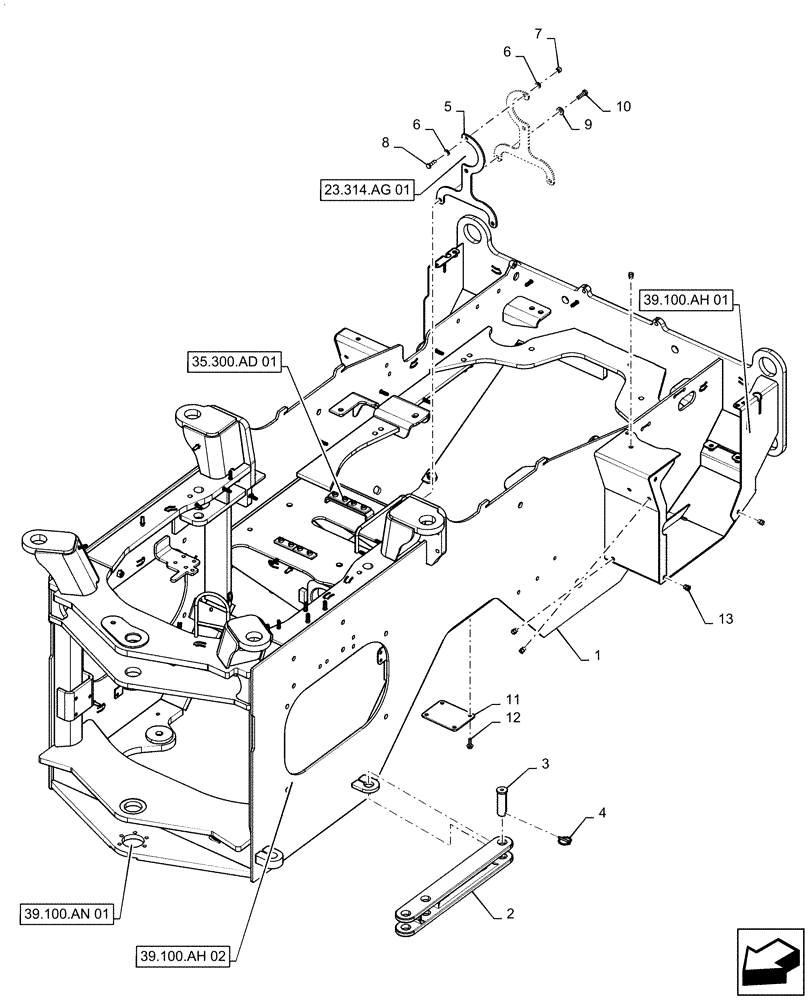 Схема запчастей Case 521F - (39.100.AS[01]) - REAR FRAME AND COMPONENTS (39) - FRAMES AND BALLASTING