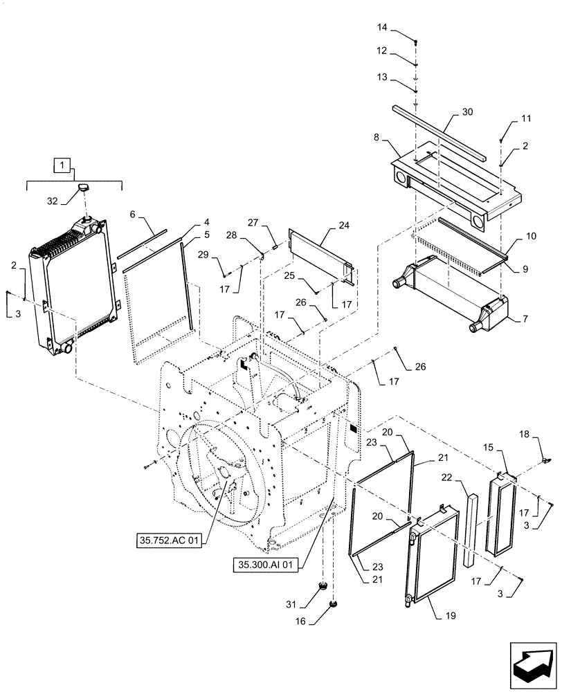 Схема запчастей Case 521F - (35.300.AI[03]) - VAR - 784554, 482585 - COOLER INSTALLATION (35) - HYDRAULIC SYSTEMS