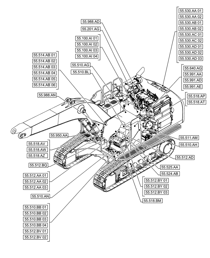 Схема запчастей Case CX490D LC - (55.000.00[01]) - SECTION INDEX - ELECTRICAL SYSTEMS (55) - ELECTRICAL SYSTEMS