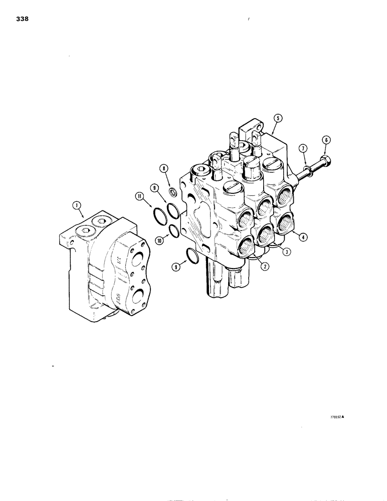 Схема запчастей Case 1150B - (338) - R36058 THREE SPOOL VALVE, ANGLE TILT PITCH DOZER (07) - HYDRAULIC SYSTEM