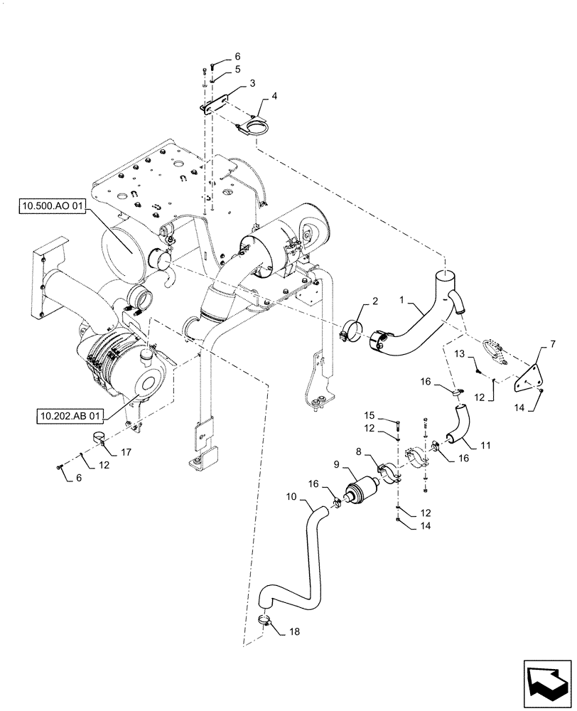 Схема запчастей Case 521F - (10.500.AO[02]) - VAR - 752673 - EXHAUST PIPE EXTENSION W/ ASPIRATOR (10) - ENGINE