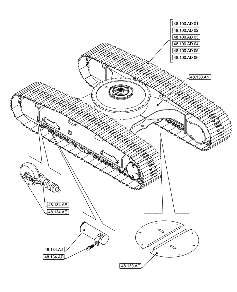 Схема запчастей Case CX490D RTC - (00.000.48[01]) - PICTORIAL INDEX - SUSPENSION AND TRACKS (00) - GENERAL & PICTORIAL INDEX