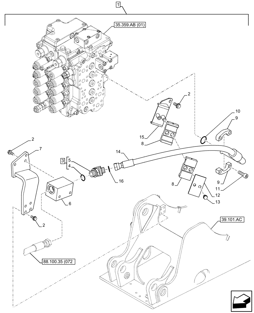 Схема запчастей Case CX160D LC - (88.100.35[071]) - DIA KIT, AUXILIARY CIRCUIT, SHEARS, W/ ELECTRICAL PROPORTIONAL CONTROL, BOOM, LINE (88) - ACCESSORIES