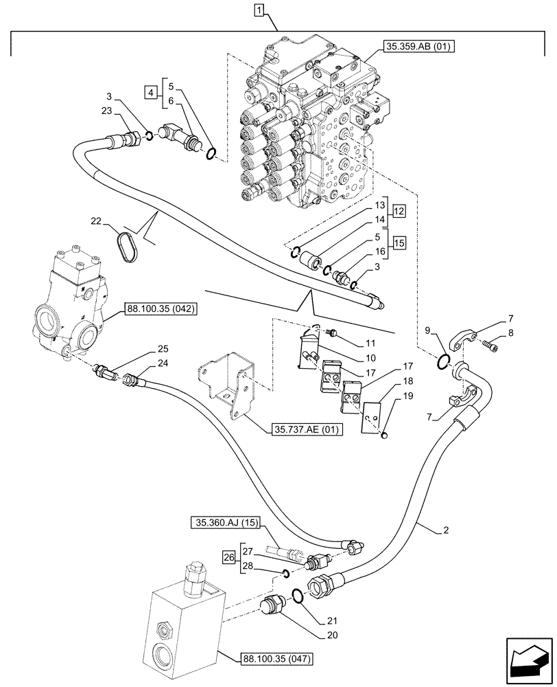 Схема запчастей Case CX160D LC - (88.100.35[045]) - DIA KIT, HAMMER CIRCUIT, HIGH FLOW, W/ ELECTRICAL PROPORTIONAL CONTROL, DIRECTIONAL CONTROL VALVE, LINE (88) - ACCESSORIES