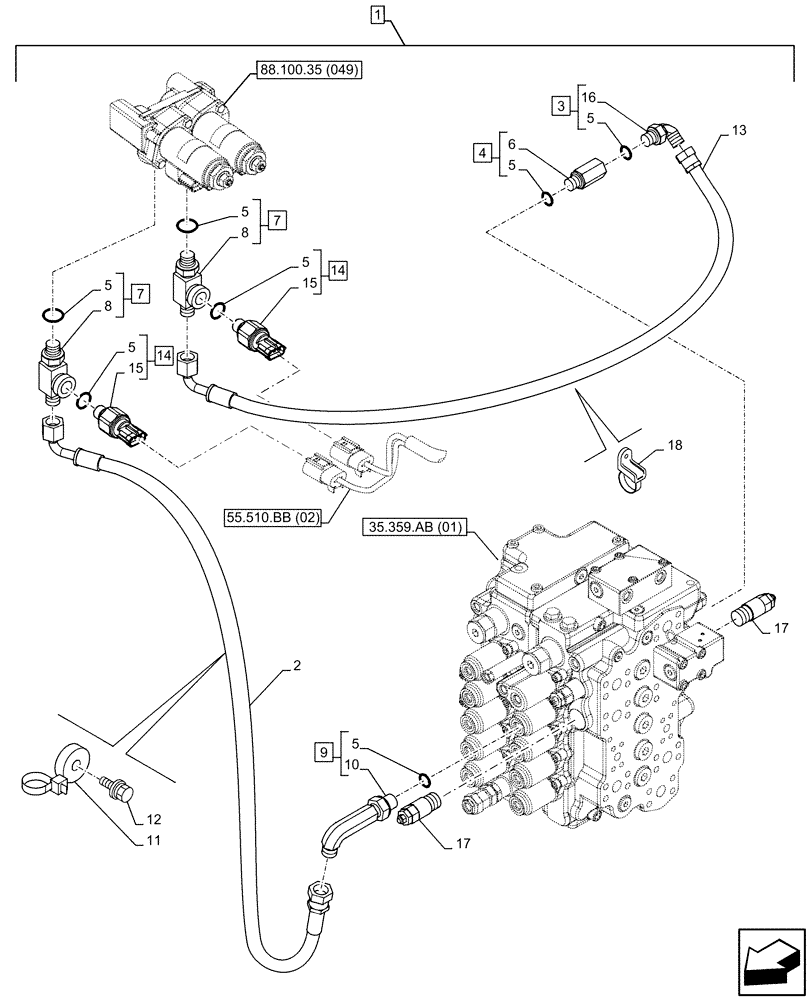 Схема запчастей Case CX160D LC - (88.100.35[051]) - DIA KIT, HAMMER CIRCUIT, HIGH FLOW, W/ ELECTRICAL PROPORTIONAL CONTROL, SOLENOID VALVE, REDUCER, LINE, PRESSURE RELIEF VALVE, SENSOR (88) - ACCESSORIES
