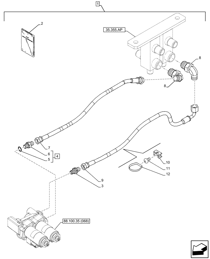 Схема запчастей Case CX250D LC - (88.100.35[062]) - DIA KIT, AUXILIARY CIRCUIT, SHEARS, W/ ELECTRICAL PROPORTIONAL CONTROL, LINE (88) - ACCESSORIES