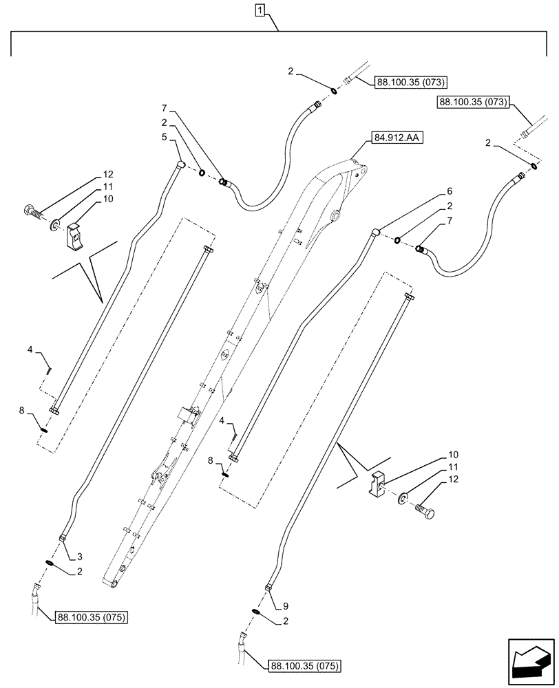 Схема запчастей Case CX250D LC LR - (88.100.35[074]) - DIA KIT, AUXILIARY CIRCUIT, SHEARS, W/ ELECTRICAL PROPORTIONAL CONTROL, ARM, LINE (88) - ACCESSORIES