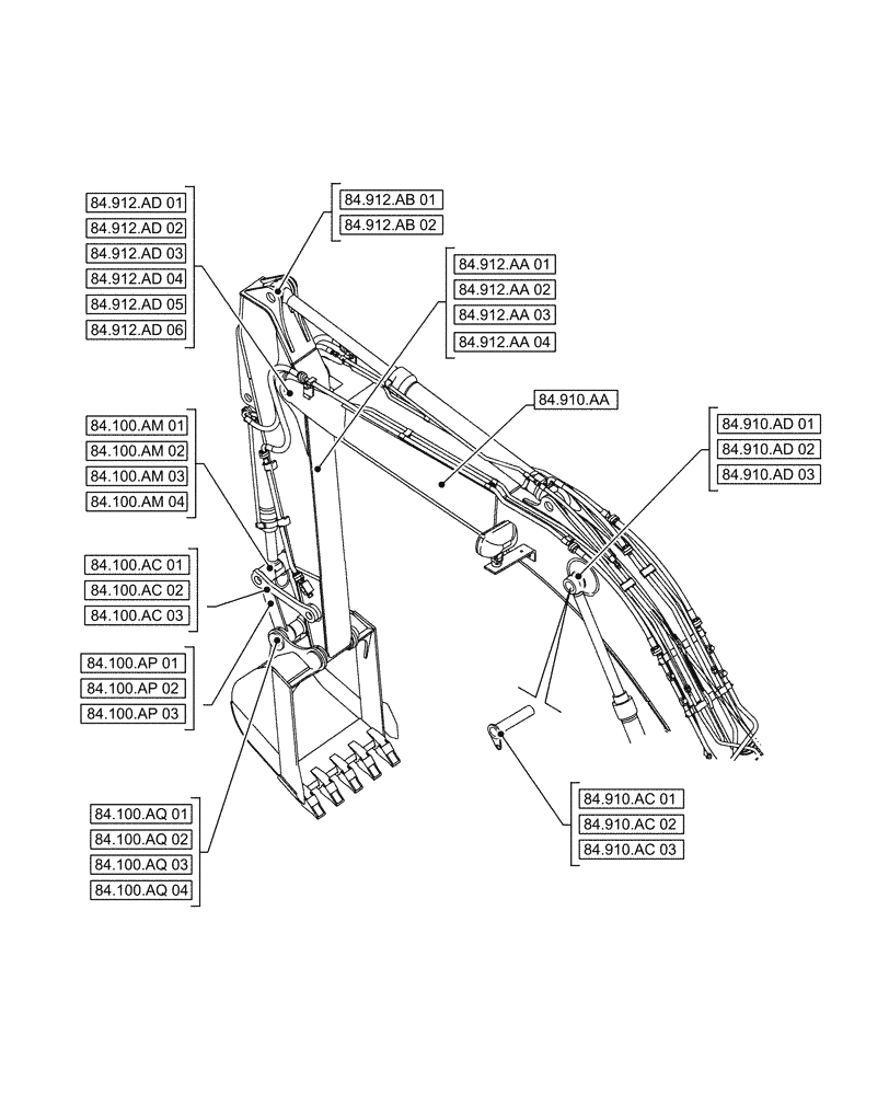 Схема запчастей Case CX500D RTC - (84.000.00) - SECTION INDEX - BOOMS, DIPPERS & BUCKET (84) - BOOMS, DIPPERS & BUCKETS